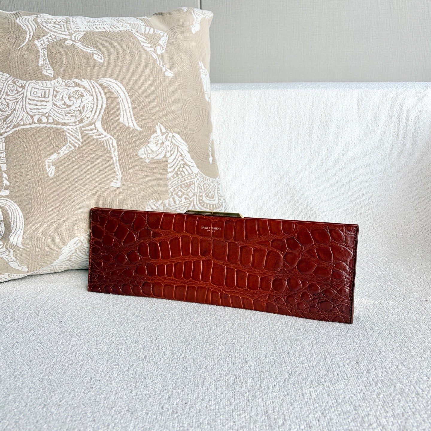 Saint Laurent - Clutch Bag - Crocodile-embossed leather - Brown - (large)