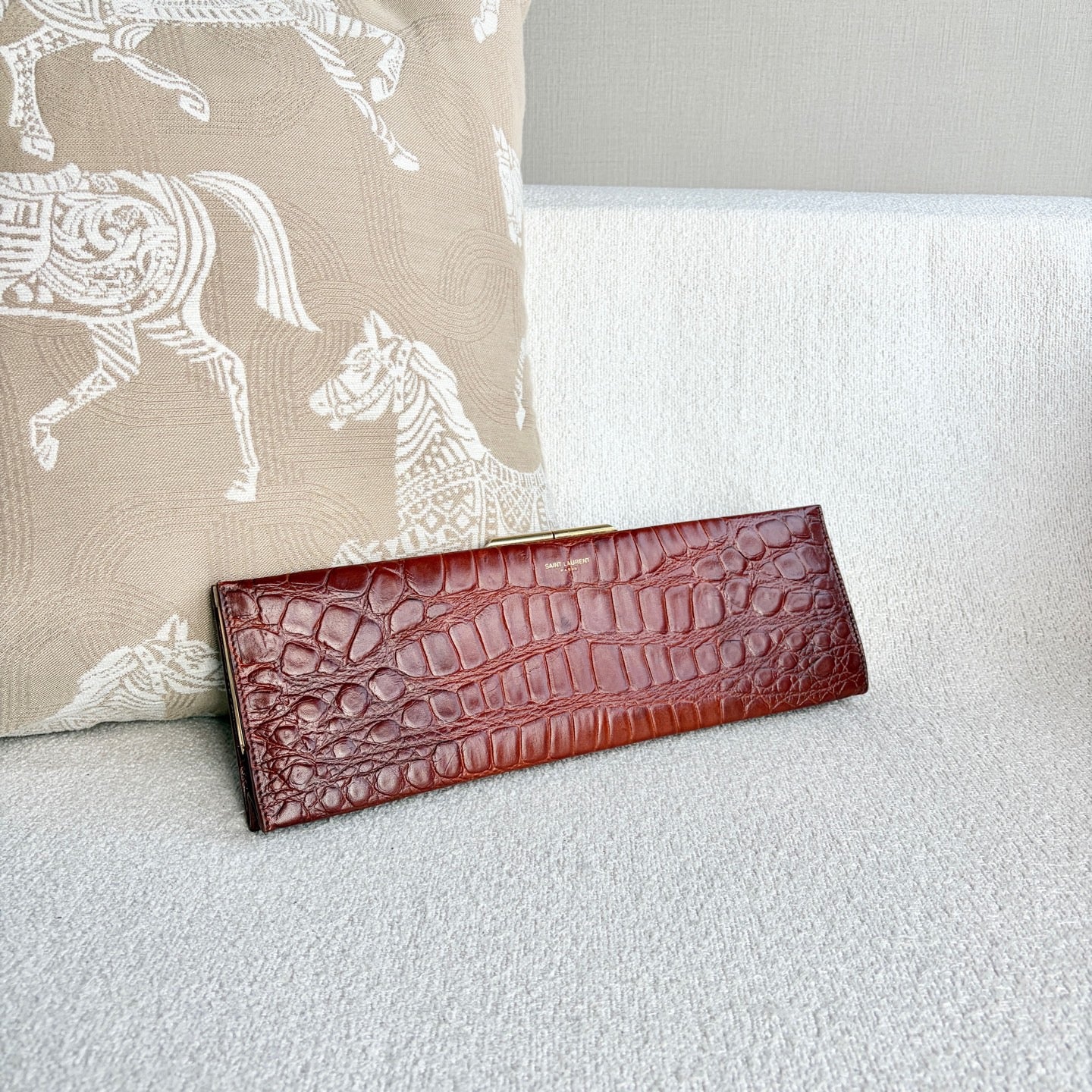 Saint Laurent - Clutch Bag - Crocodile-embossed leather - Brown - (large)