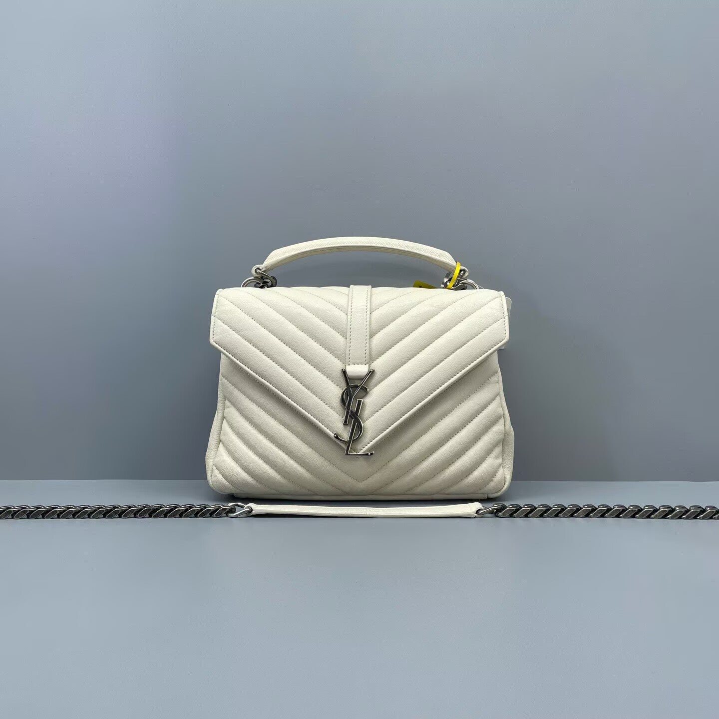 Saint Laurent - Collège Monogram - Grained leather - White with Silver-Tone Hardware - (Small)