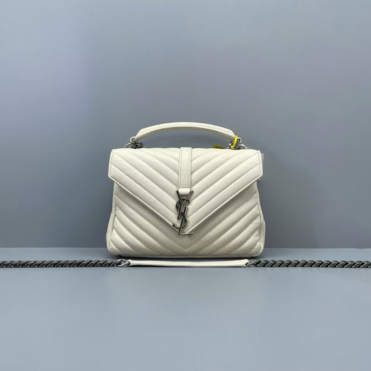Saint Laurent - Collège Monogram - Grained leather - White with Silver-Tone Hardware - (Small)