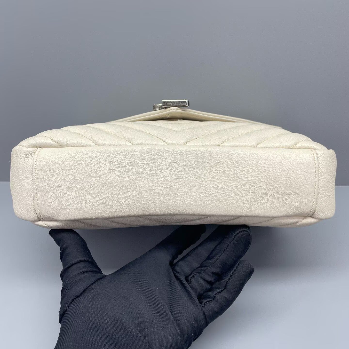 Saint Laurent - Collège Monogram - Grained leather - White with Silver-Tone Hardware - (Small)