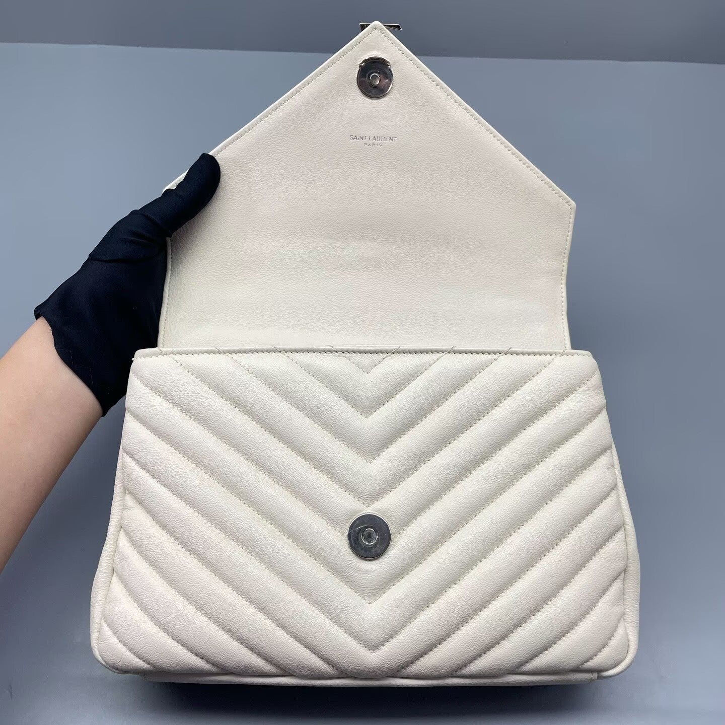 Saint Laurent - Collège Monogram - Grained leather - White with Silver-Tone Hardware - (Small)