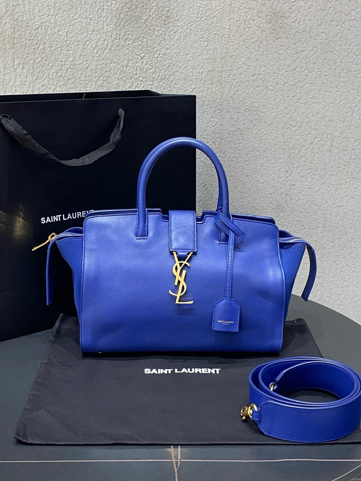 Saint Laurent - Downtown Cabas Small - Leather - Blue - (small)