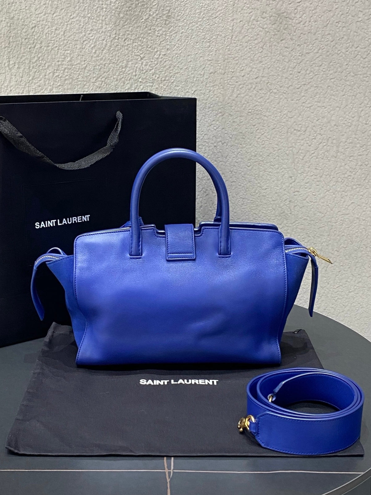 Saint Laurent - Downtown Cabas Small - Leather - Blue - (small)