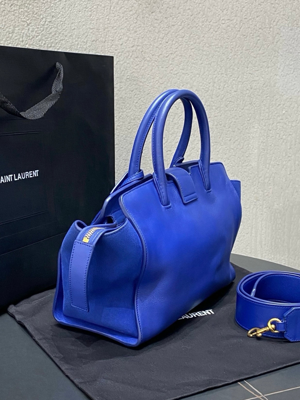Saint Laurent - Downtown Cabas Small - Leather - Blue - (small)