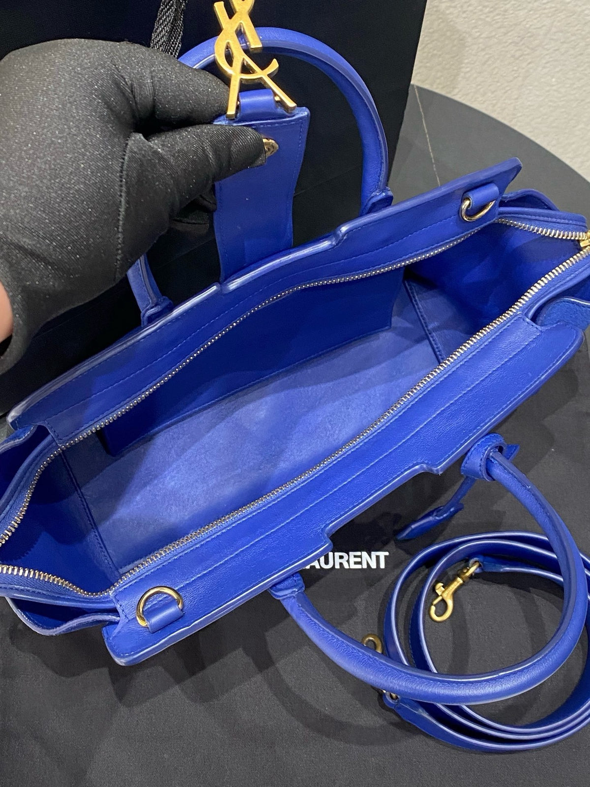 Saint Laurent - Downtown Cabas Small - Leather - Blue - (small)