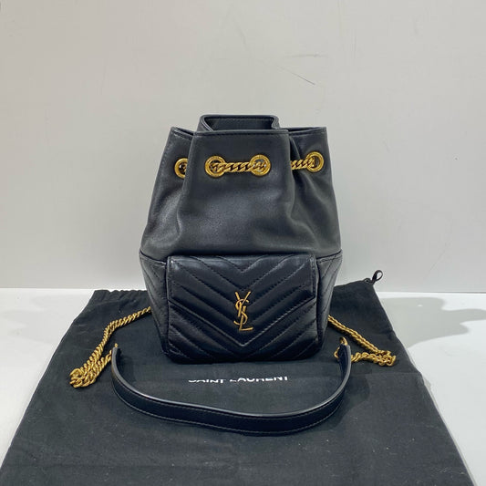 Saint Laurent - Drawstring Bucket Bag - Calfskin leather - Black with Gold-Tone Hardware - (mini)