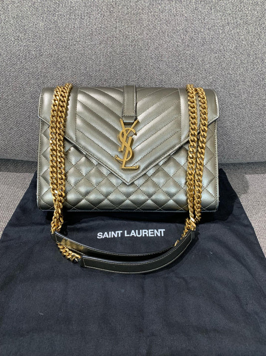 Saint Laurent - Envelope Bag - Grained leather - Gold - (Medium)