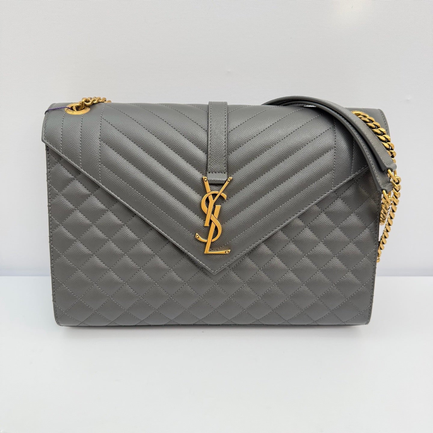 Saint Laurent - Envelope Bag - Grained leather - Grey - (medium)