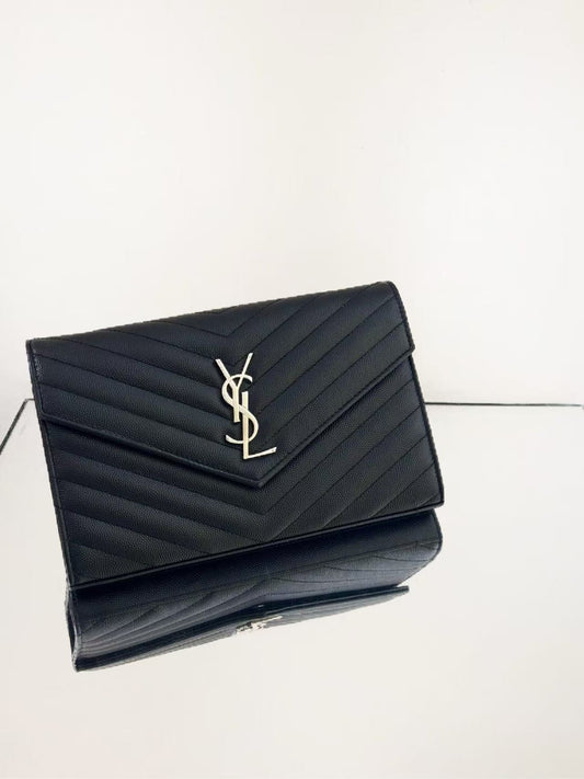 Saint Laurent - Envelope Bag - Pebbled leather - Black - (Medium)