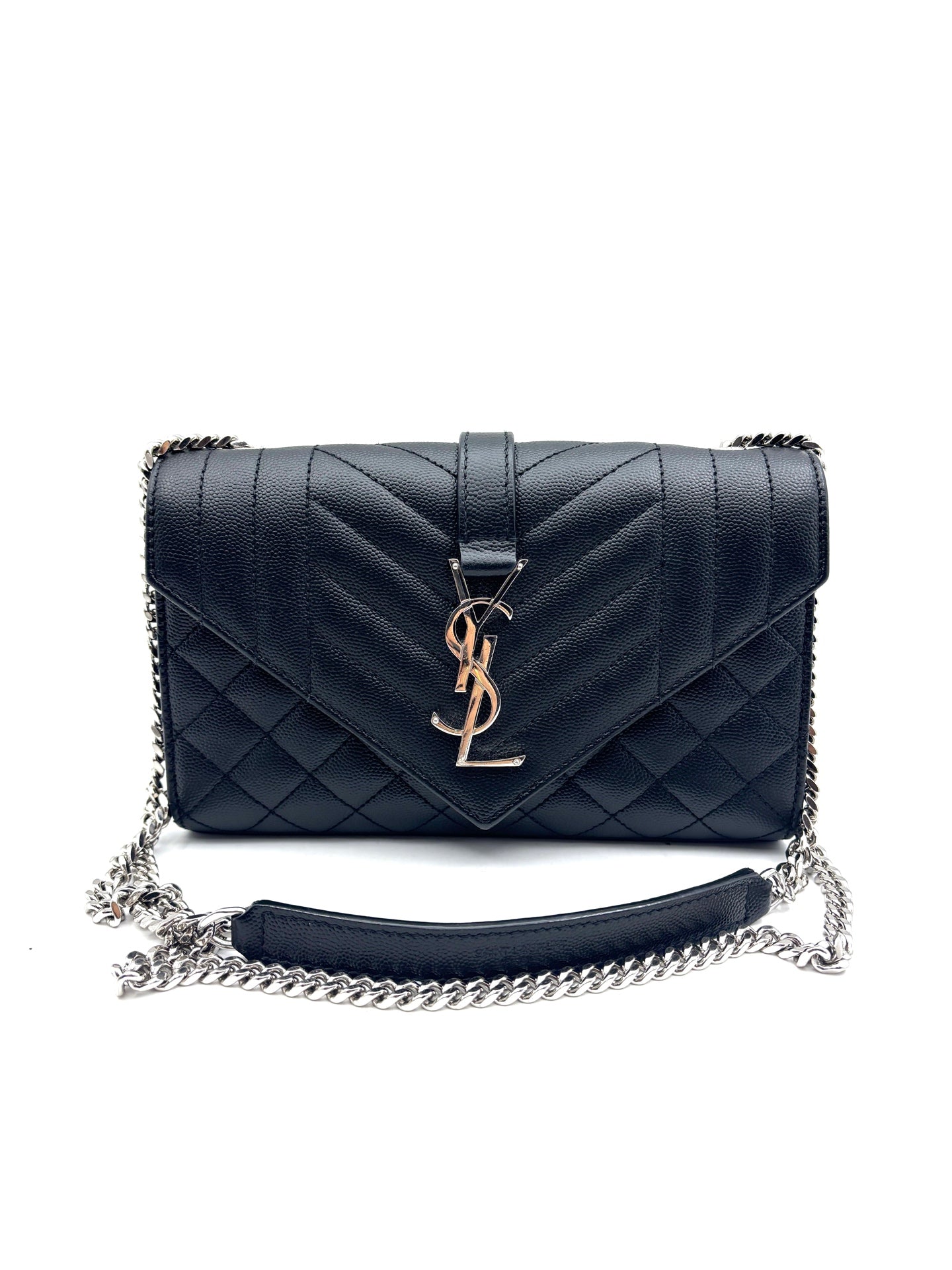Saint Laurent - Envelope Chain Bag - Caviar-grained cowhide leather - Black - (small)