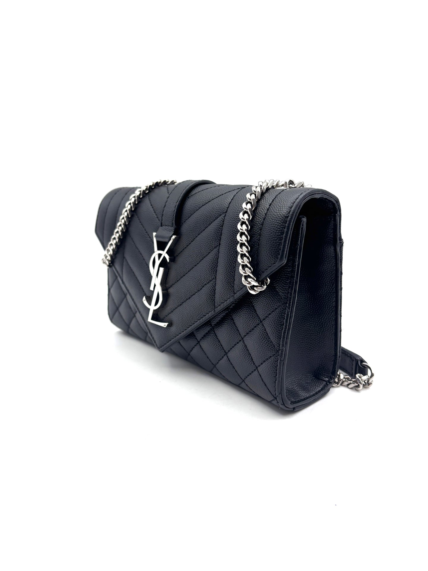 Saint Laurent - Envelope Chain Bag - Caviar-grained cowhide leather - Black - (small)
