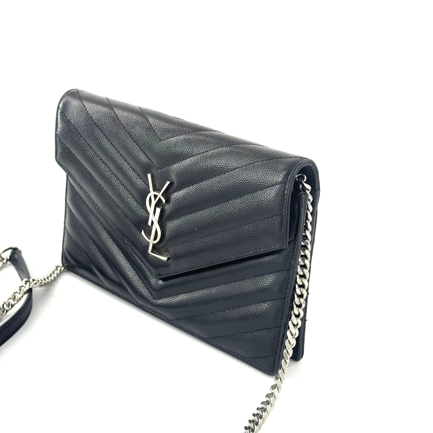 Saint Laurent - Envelope Chain Bag - Grain de poudre embossed calfskin - Black with Silver-Tone Hardware - (Small)