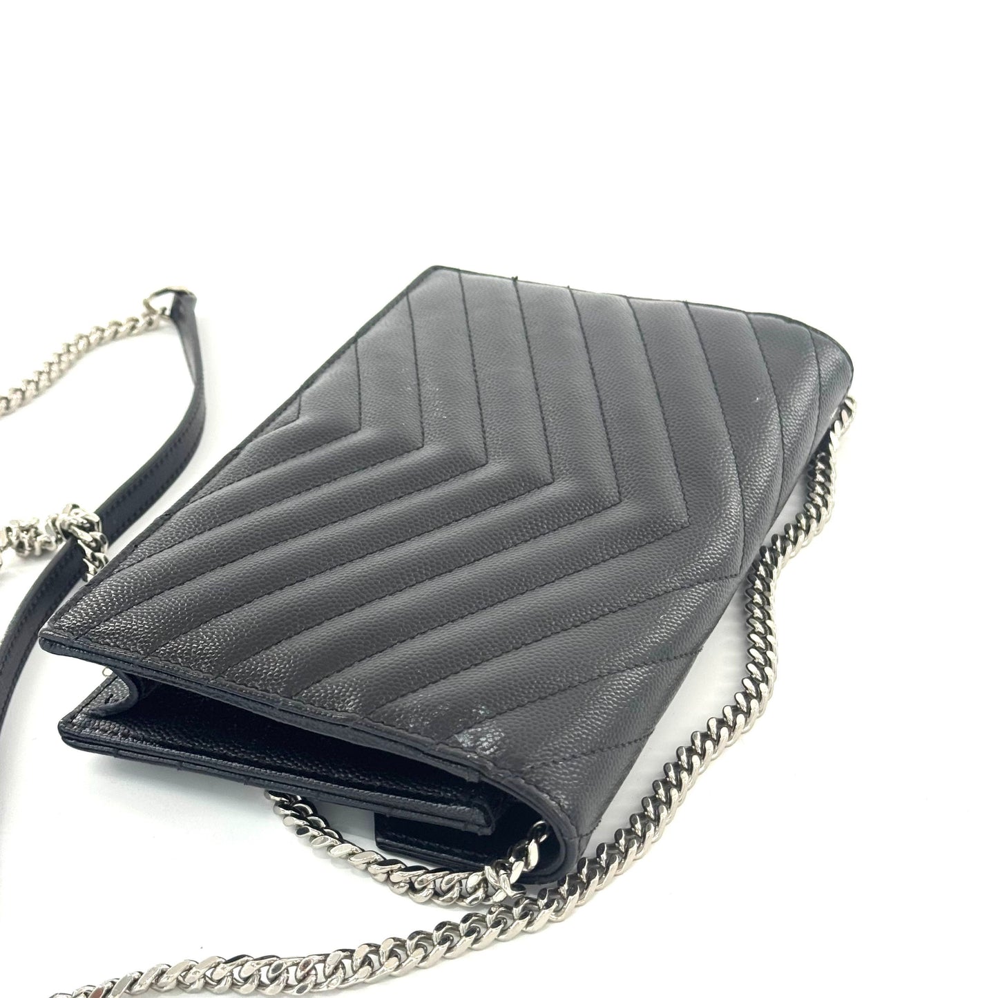 Saint Laurent - Envelope Chain Bag - Grain de poudre embossed calfskin - Black with Silver-Tone Hardware - (Small)