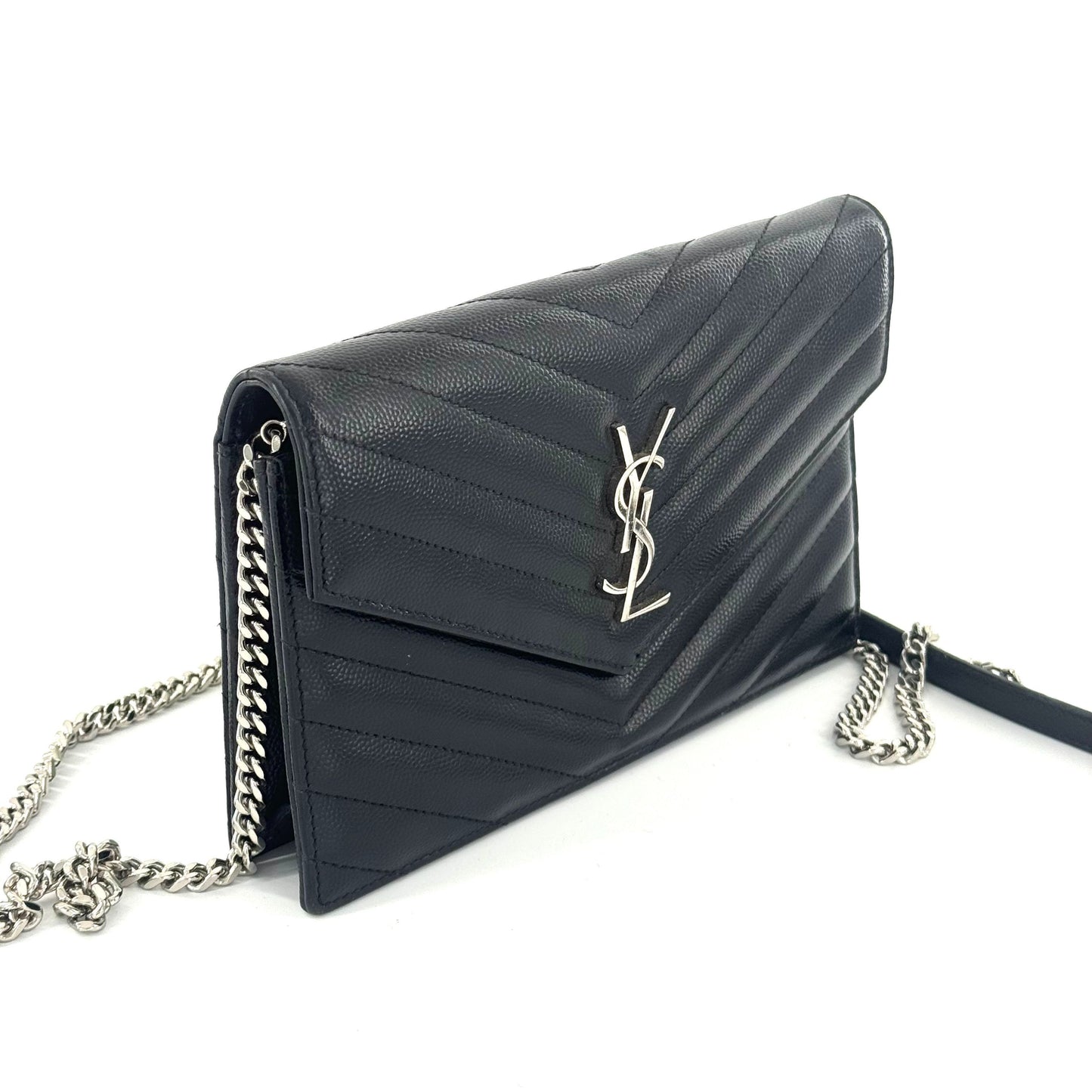Saint Laurent - Envelope Chain Bag - Grain de poudre embossed calfskin - Black with Silver-Tone Hardware - (Small)