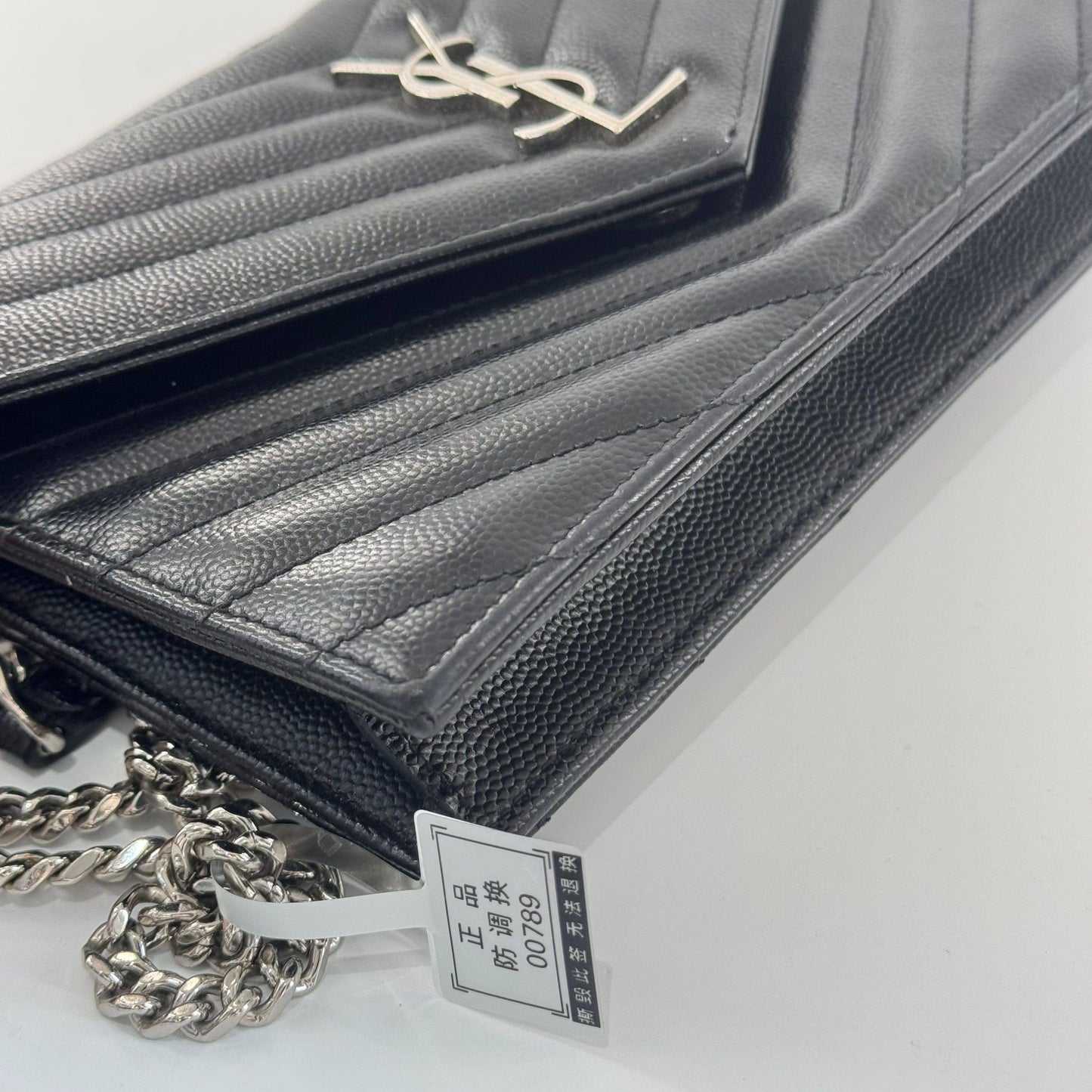 Saint Laurent - Envelope Chain Bag - Grain de poudre embossed calfskin - Black with Silver-Tone Hardware - (Small)