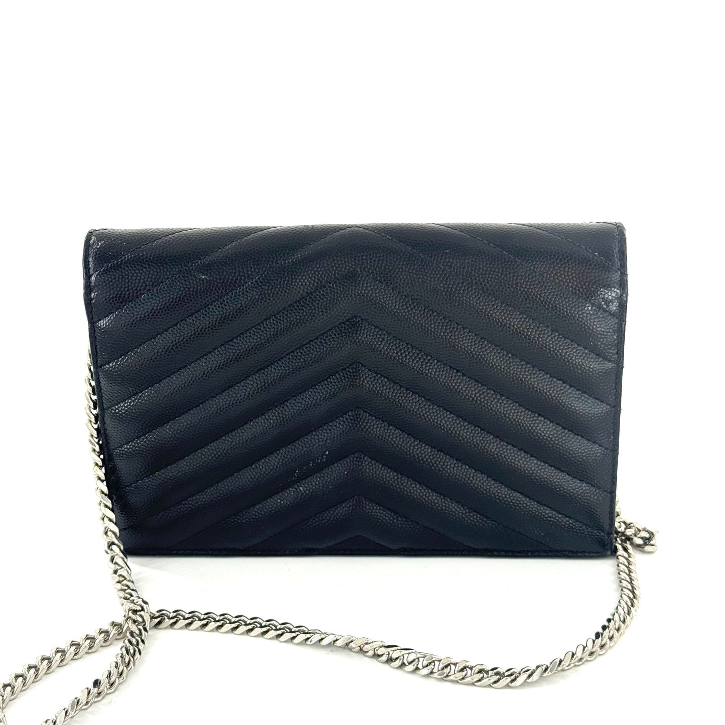 Saint Laurent - Envelope Chain Bag - Grain de poudre embossed calfskin - Black with Silver-Tone Hardware - (Small)