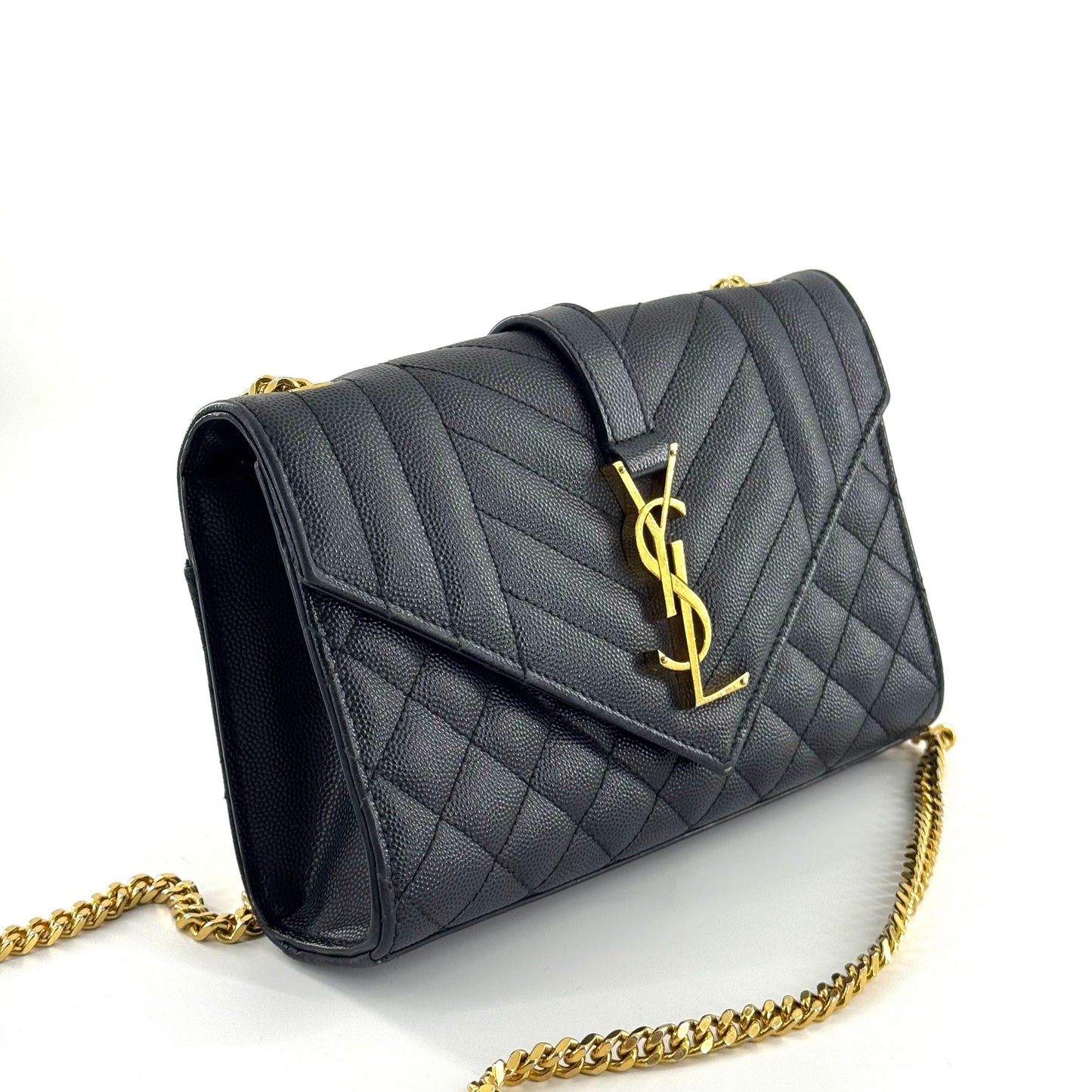 Saint Laurent - Envelope Chain Bag - Grained leather - Black with Gold-Tone Hardware - (small)