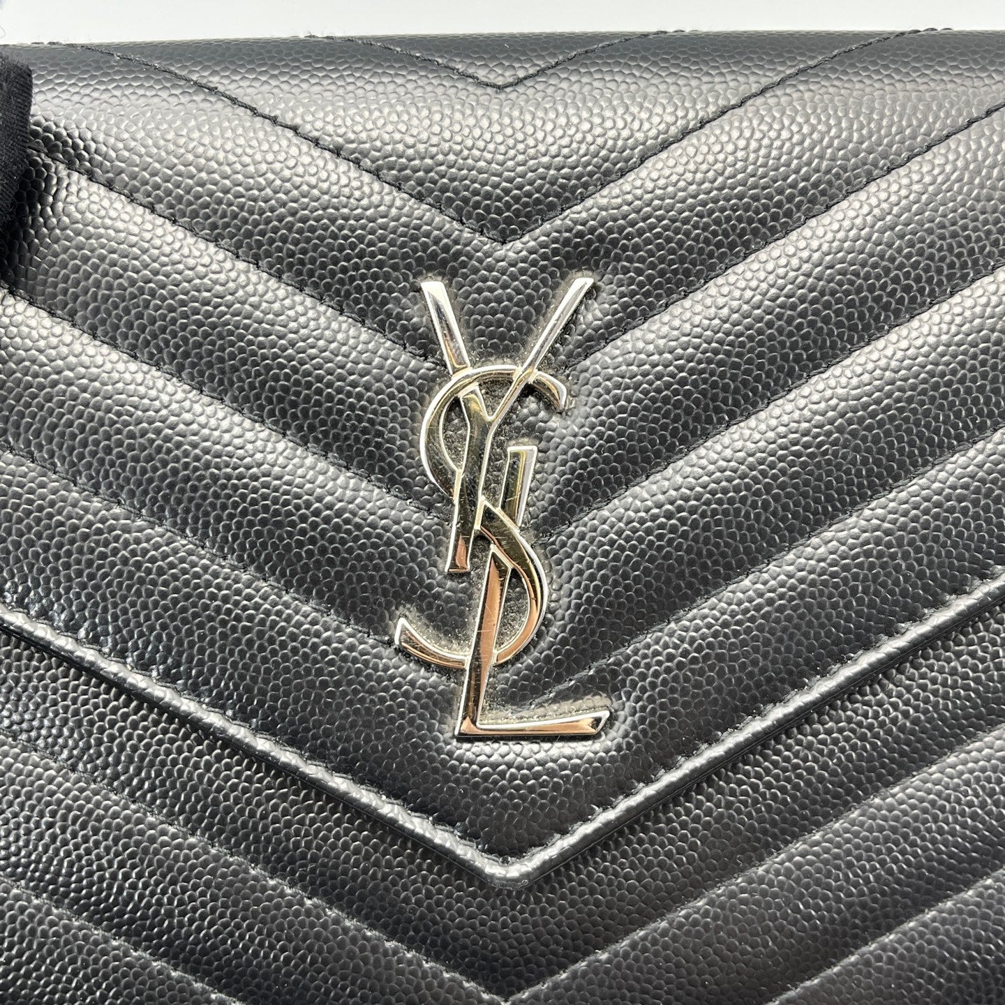Saint Laurent - Envelope Chain Wallet - Grained leather - Black - (small)