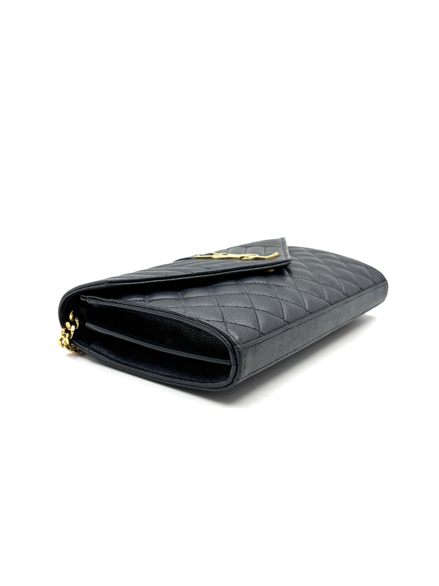 Saint Laurent - Envelope Chain Wallet - Grained quilted leather - Black - (small)