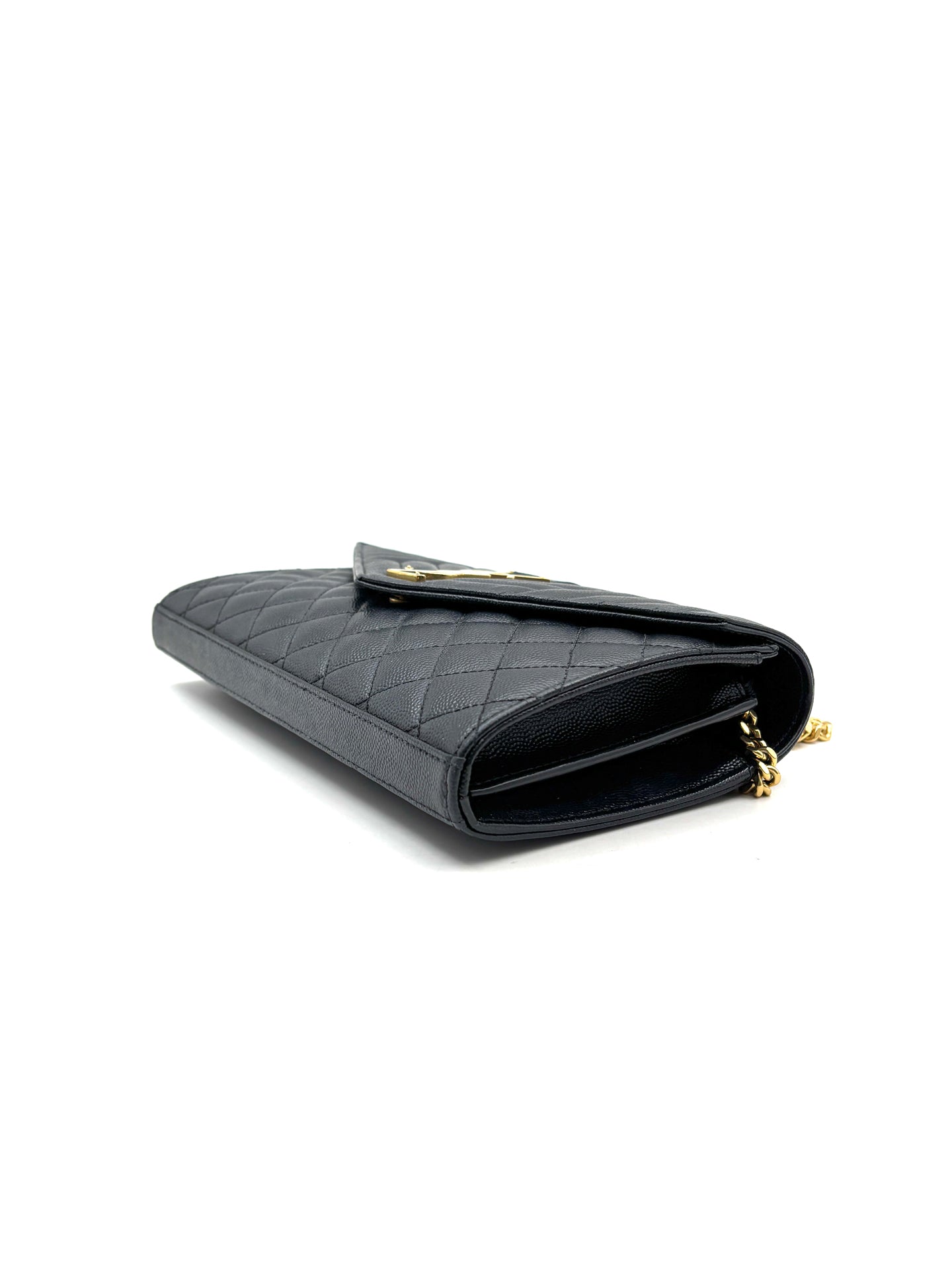 Saint Laurent - Envelope Chain Wallet - Grained quilted leather - Black - (small)
