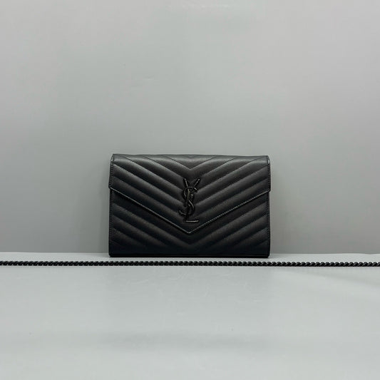 Saint Laurent - Envelope Chain Wallet - Leather - Black - (Medium)