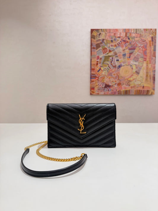 Saint Laurent - Envelope Chain Wallet - Leather - Black - (mini)