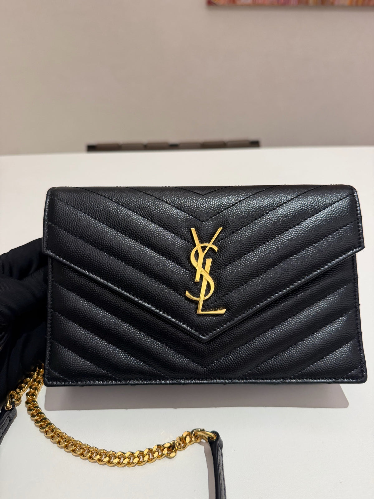 Saint Laurent - Envelope Chain Wallet - Leather - Black - (mini)