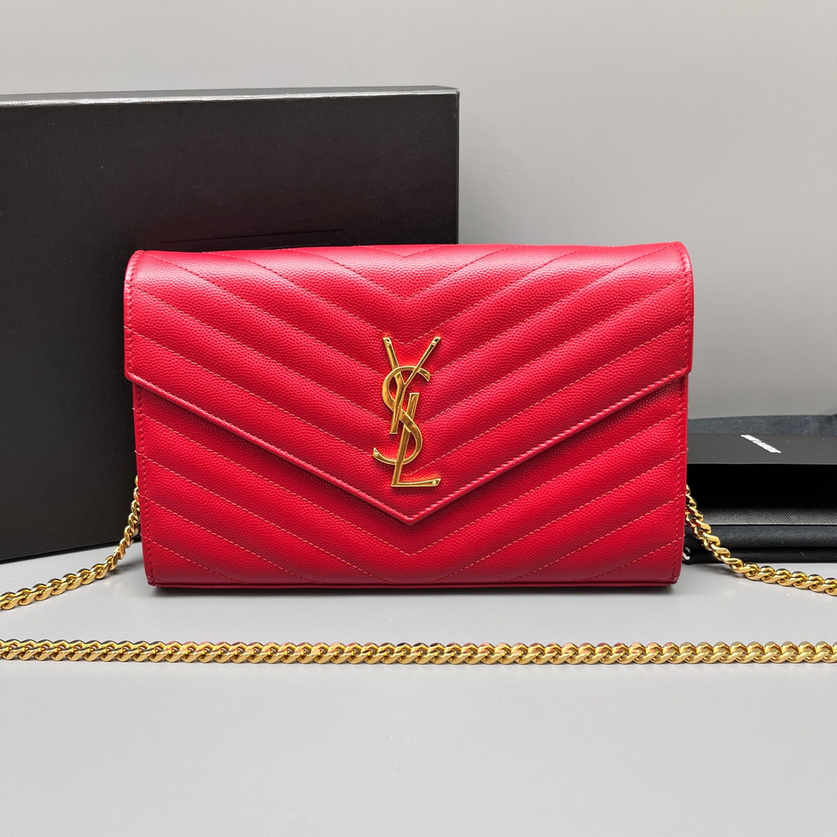 Saint Laurent - Envelope Chain Wallet - Leather - Red - (mini)