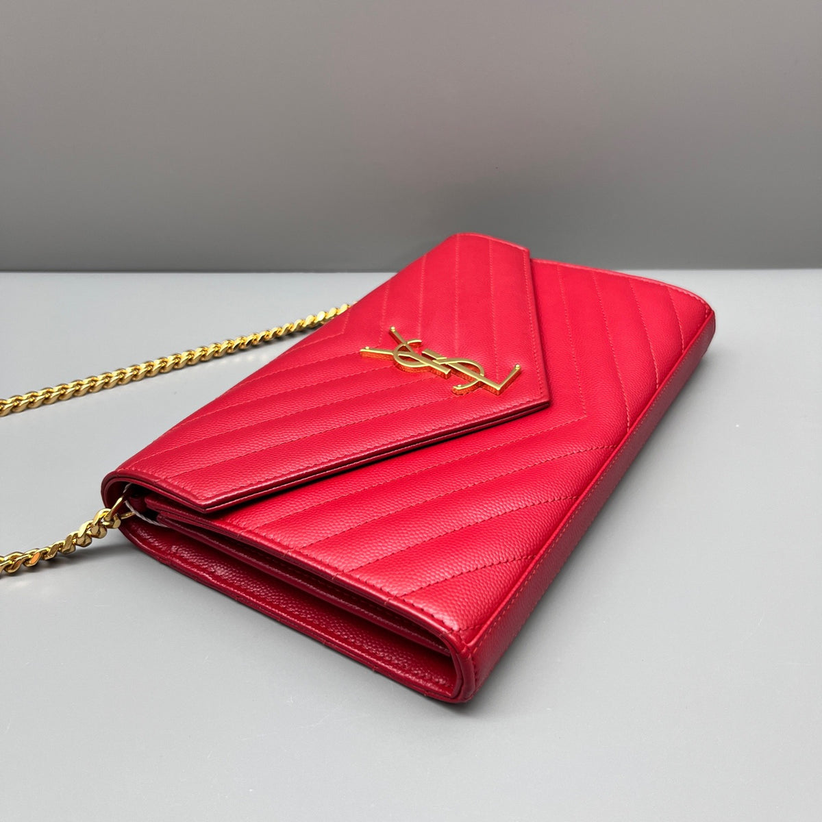 Saint Laurent - Envelope Chain Wallet - Leather - Red - (mini)