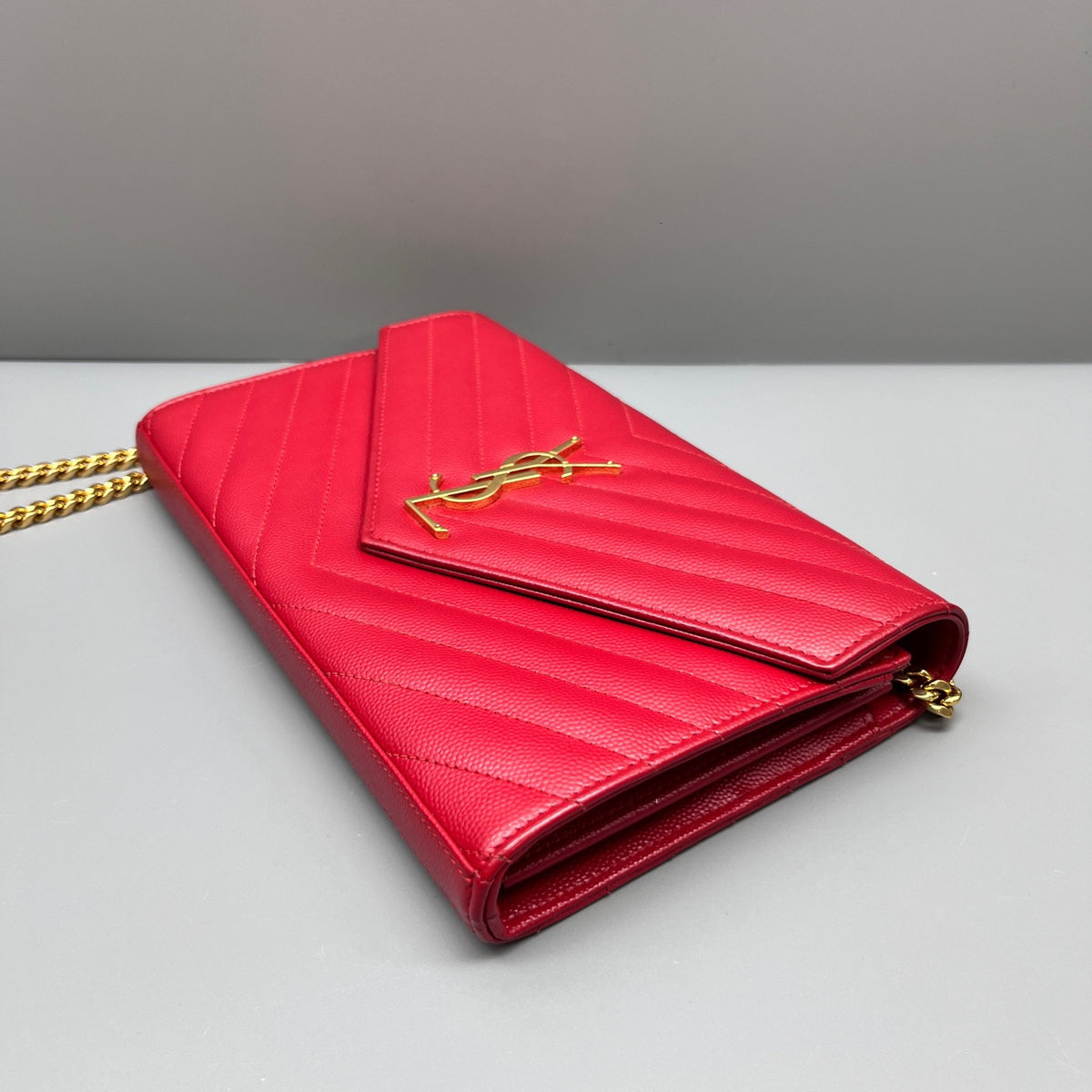 Saint Laurent - Envelope Chain Wallet - Leather - Red - (mini)