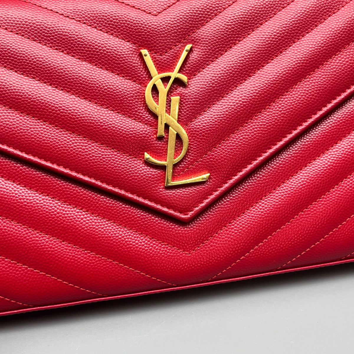 Saint Laurent - Envelope Chain Wallet - Leather - Red - (mini)