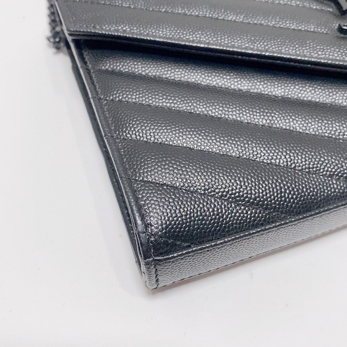 Saint Laurent - Envelope Chain Wallet (So Black) - Grain de poudre embossed leather - Black - (Small)