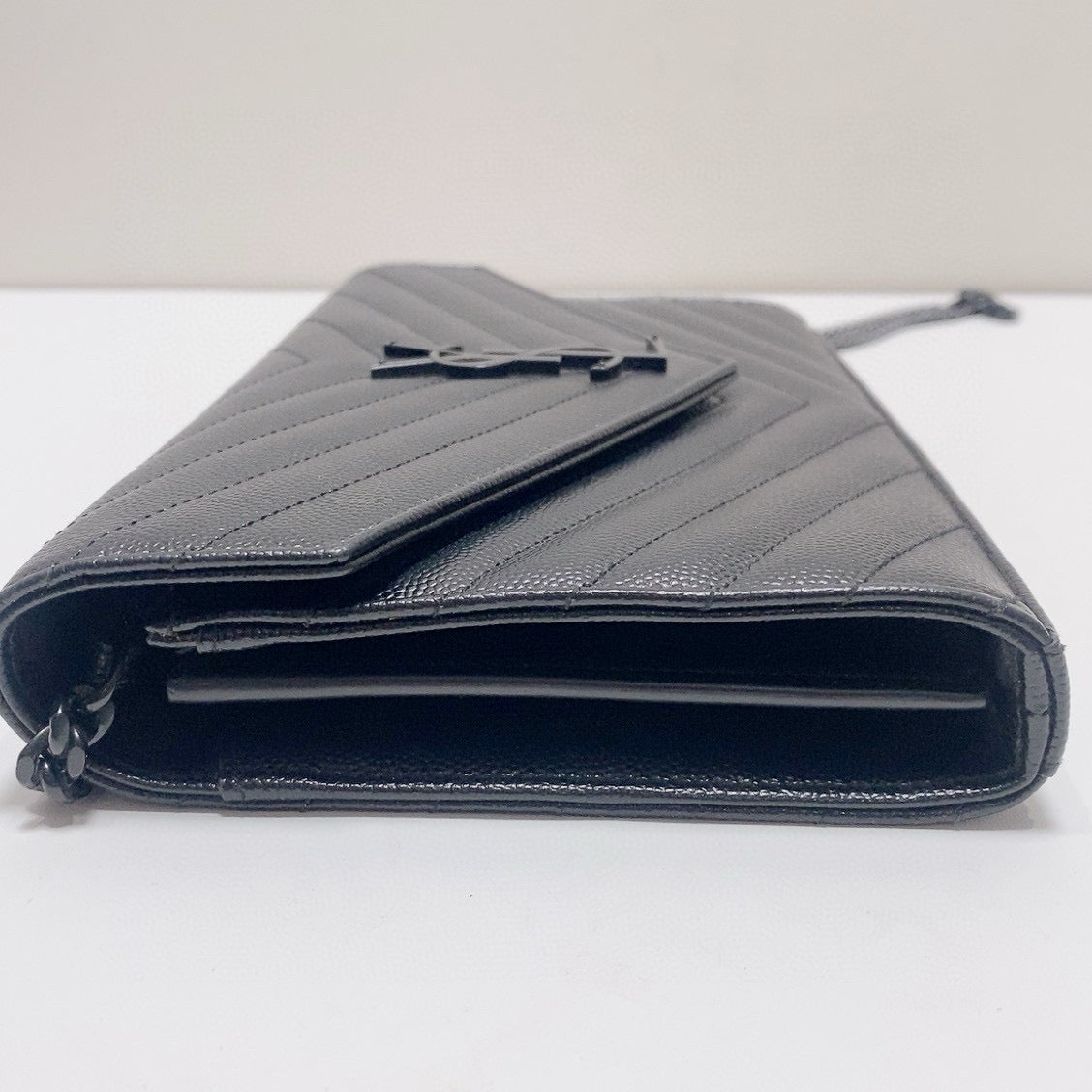 Saint Laurent - Envelope Chain Wallet (So Black) - Grain de poudre embossed leather - Black - (Small)