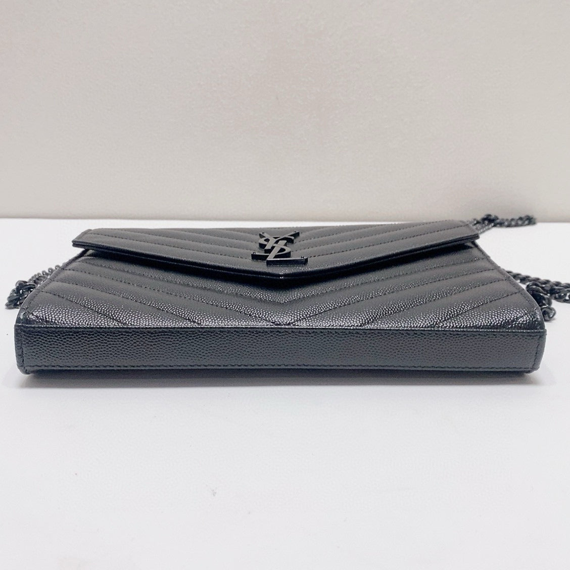 Saint Laurent - Envelope Chain Wallet (So Black) - Grain de poudre embossed leather - Black - (Small)