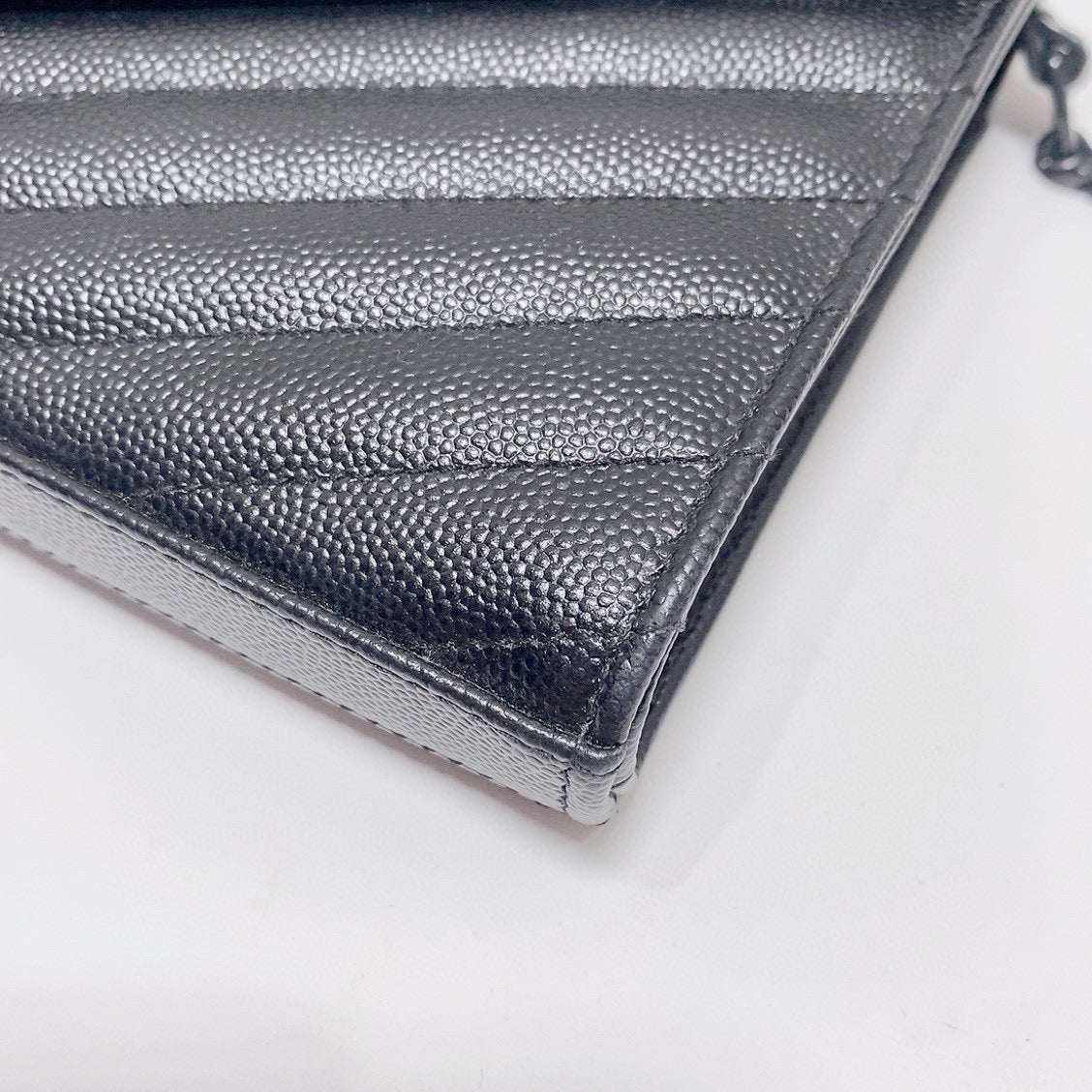 Saint Laurent - Envelope Chain Wallet (So Black) - Grain de poudre embossed leather - Black - (Small)