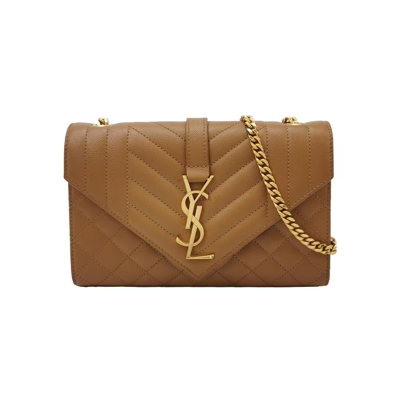 Saint Laurent - Envelope - Cowhide leather - Camel with Gold-Tone Hardware - (Small)