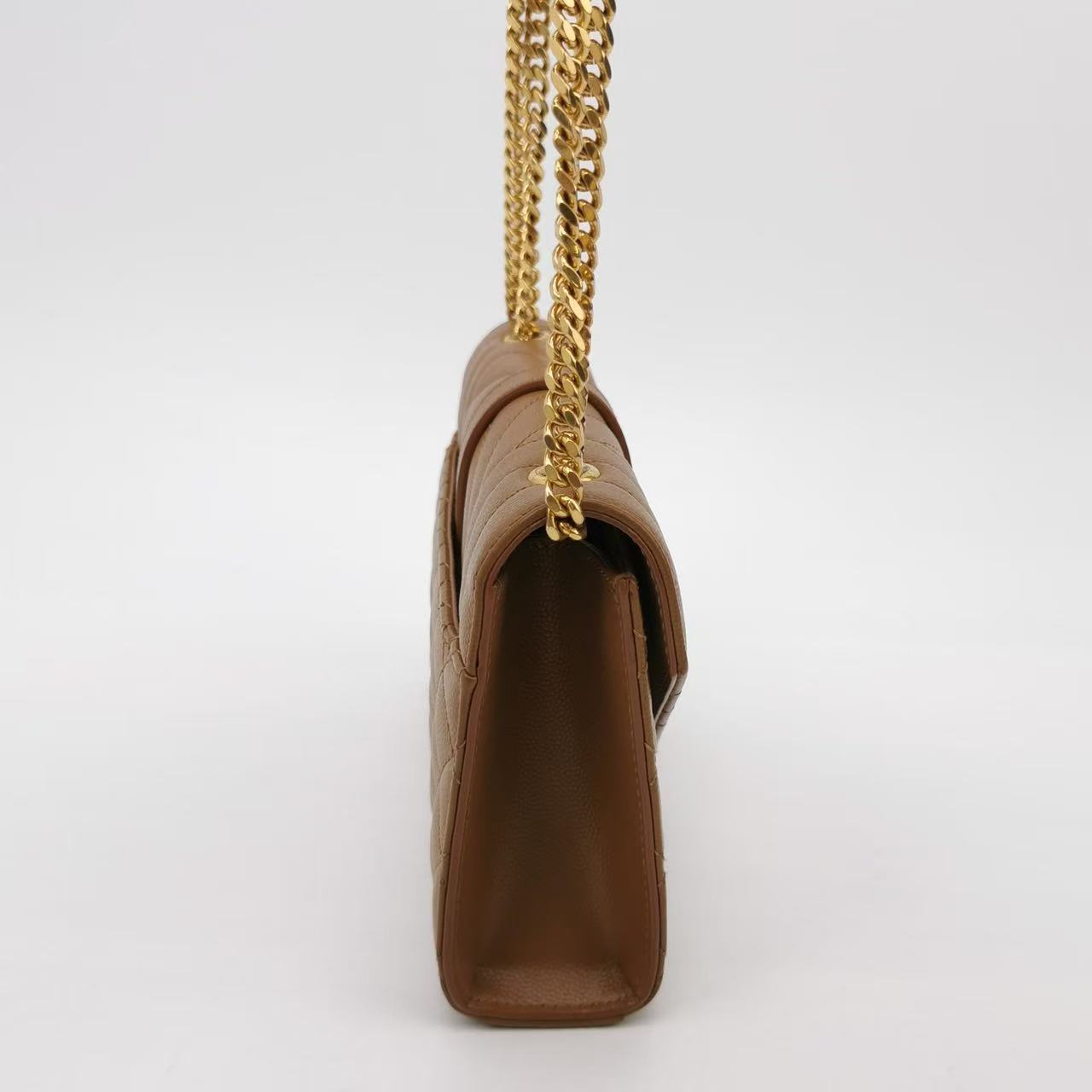 Saint Laurent - Envelope - Cowhide leather - Camel with Gold-Tone Hardware - (Small)