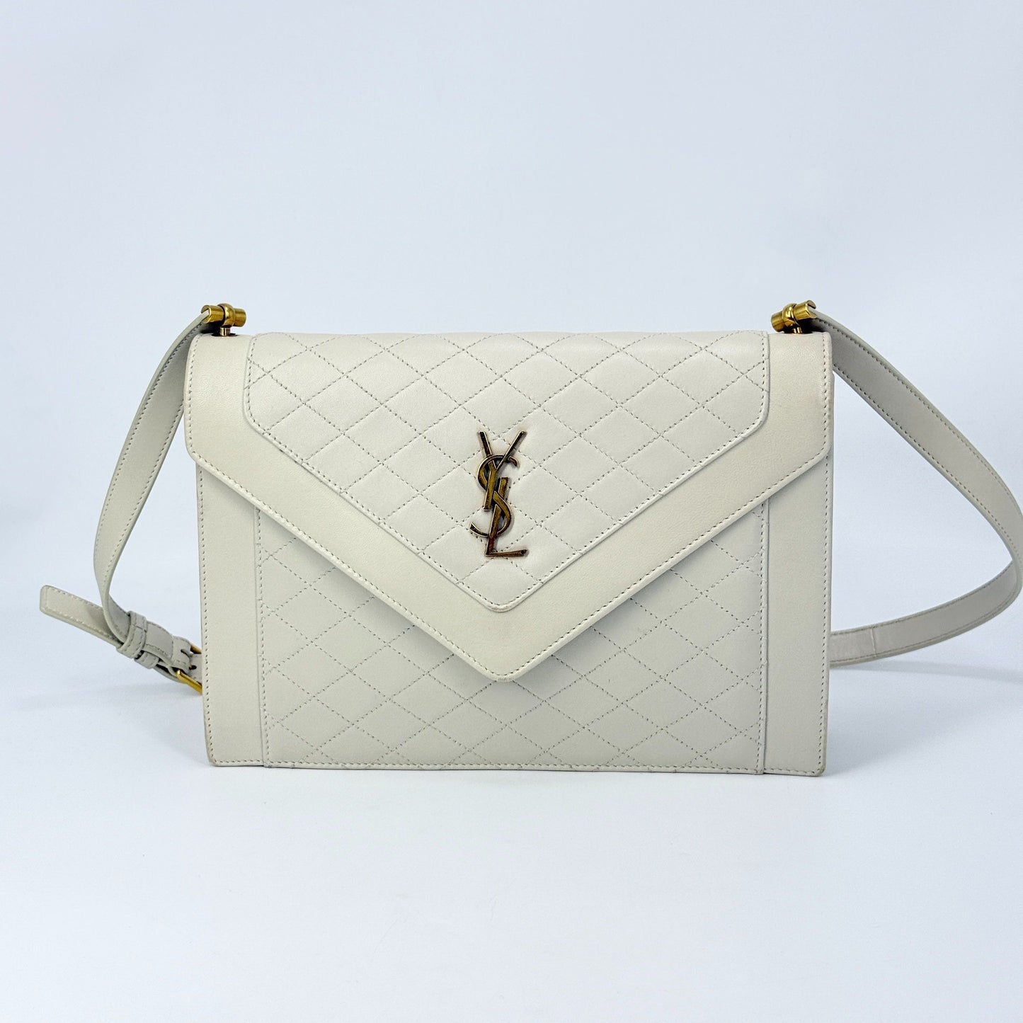 Saint Laurent - Envelope - Lambskin leather - White with Gold-Tone Hardware - (small)