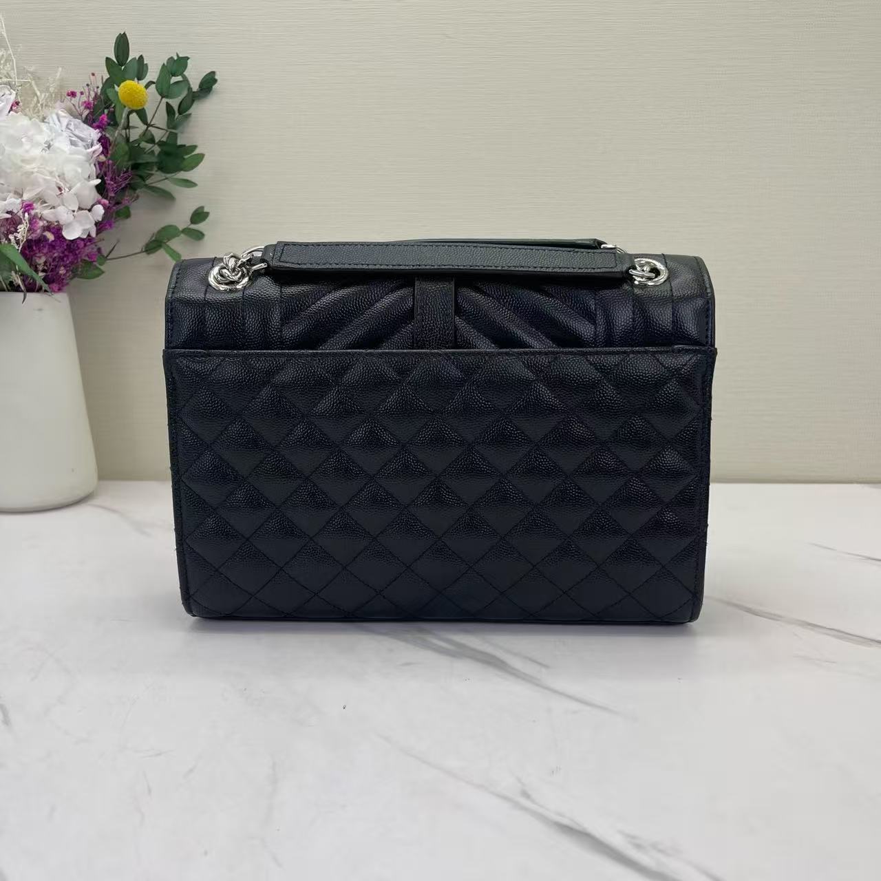 Saint Laurent - Envelope - Pebbled calfskin leather - Black with Silver-Tone Hardware - (medium)