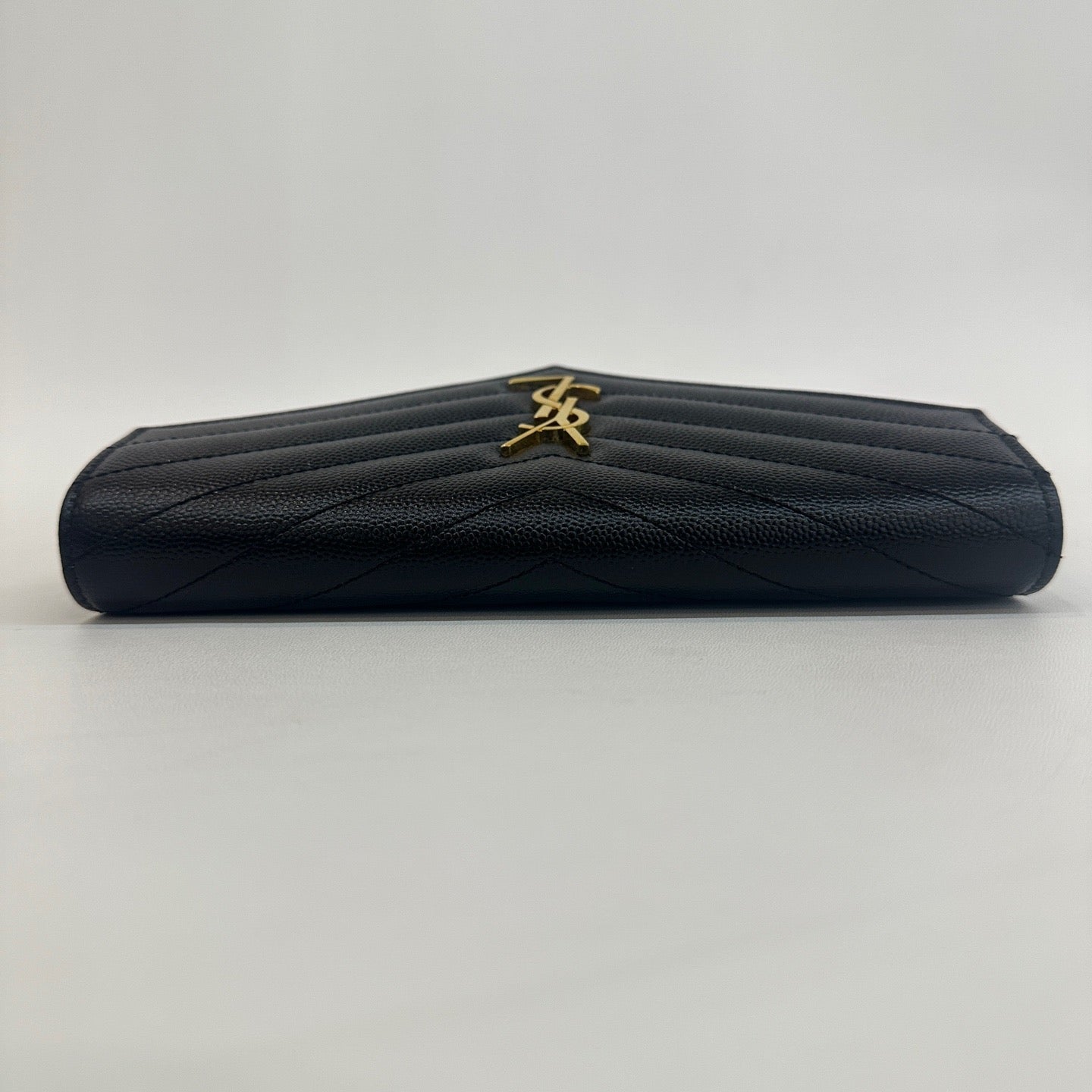 Saint Laurent - Envelope Wallet on Chain - Pebbled leather - Black with Gold-Tone Hardware - (mini)