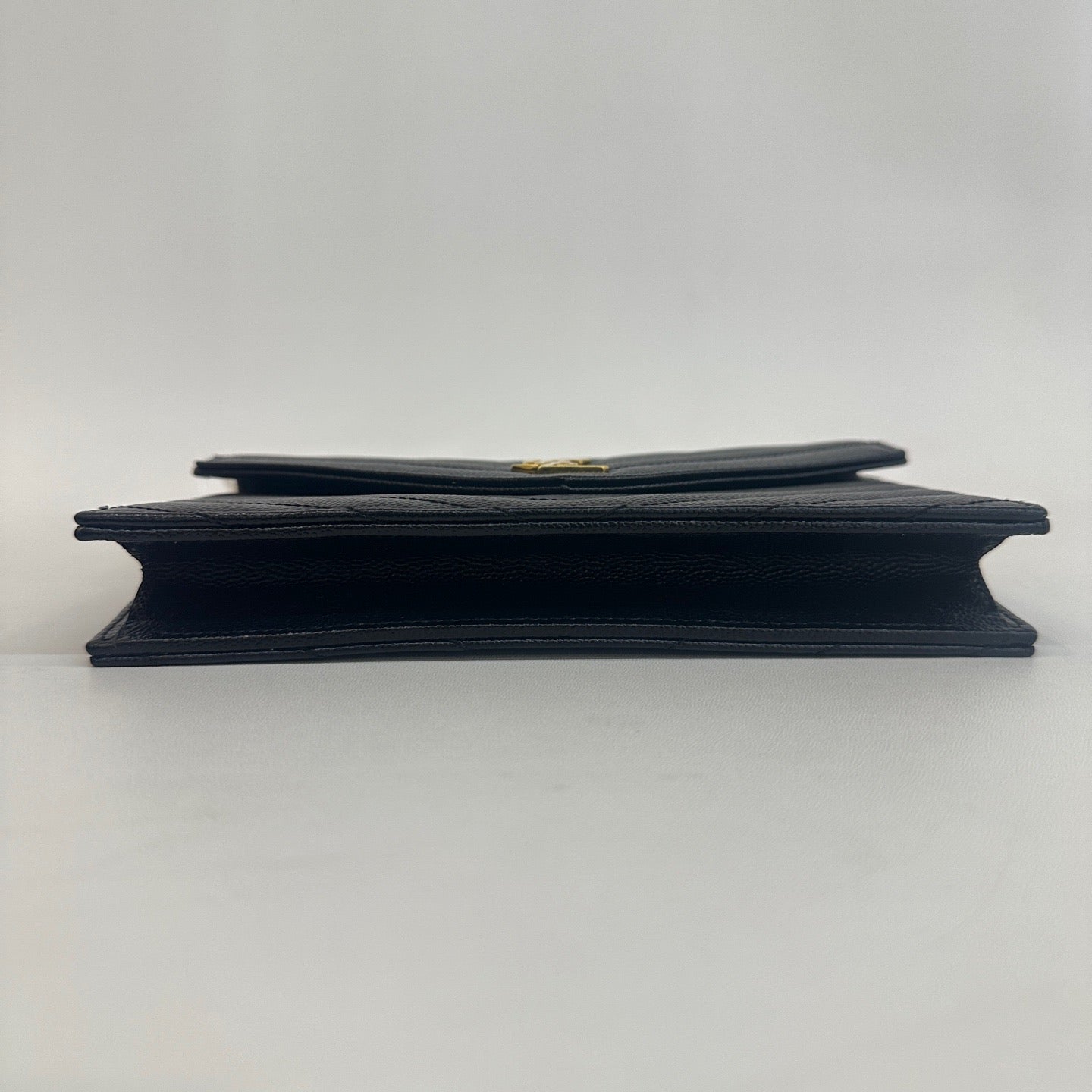 Saint Laurent - Envelope Wallet on Chain - Pebbled leather - Black with Gold-Tone Hardware - (mini)