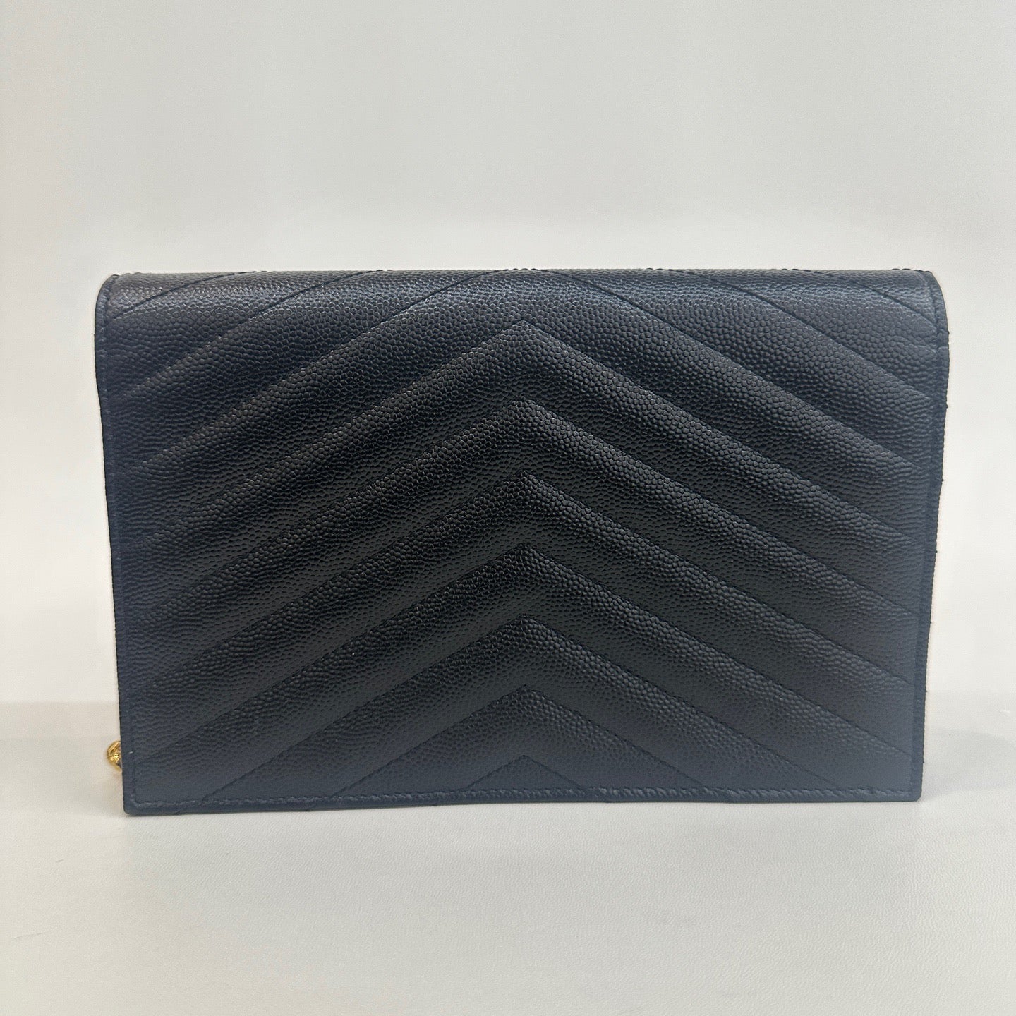 Saint Laurent - Envelope Wallet on Chain - Pebbled leather - Black with Gold-Tone Hardware - (mini)