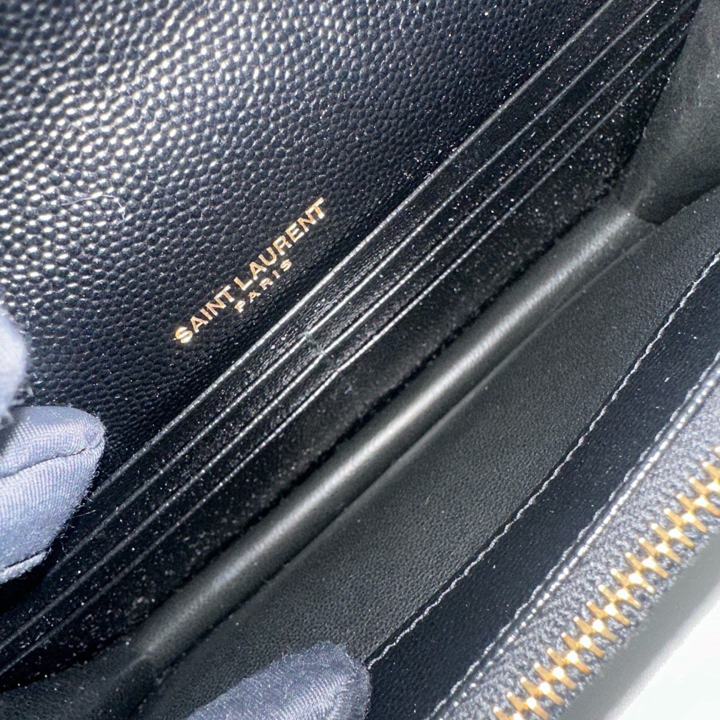 Saint Laurent - Envelope Wallet on Chain - Pebbled leather - Black with Gold-Tone Hardware - (mini)