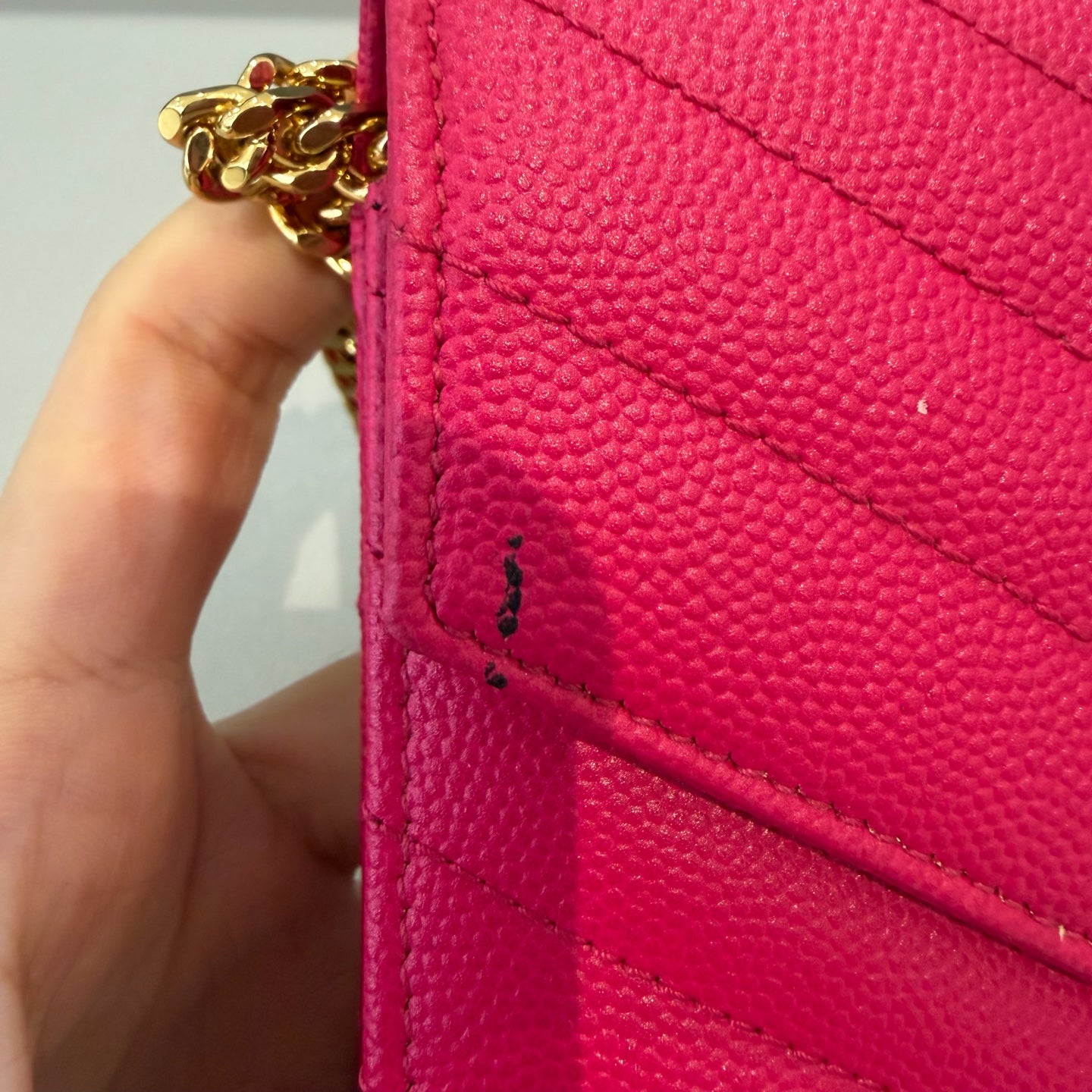 Saint Laurent - Envelope Wallet on Chain (WOC) - Pebbled leather - Pink - (mini)