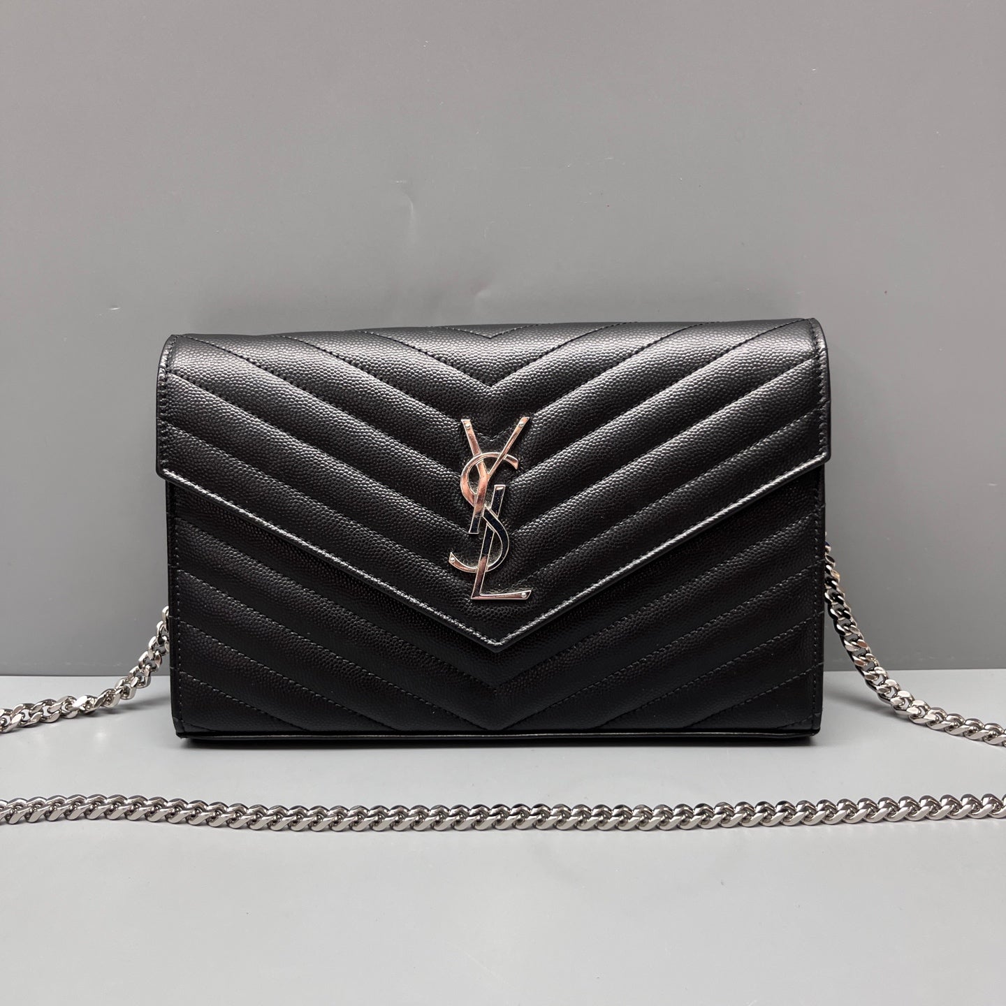 Saint Laurent - Envelope WOC - Grain de poudre embossed leather - Black with Silver-Tone Hardware - (small)