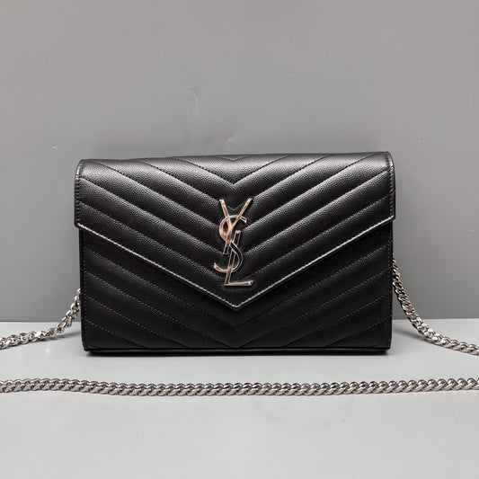 Saint Laurent - Envelope WOC - Grain de poudre embossed leather - Black with Silver-Tone Hardware - (small)