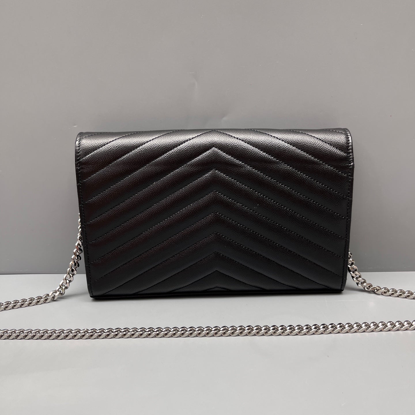 Saint Laurent - Envelope WOC - Grain de poudre embossed leather - Black with Silver-Tone Hardware - (small)