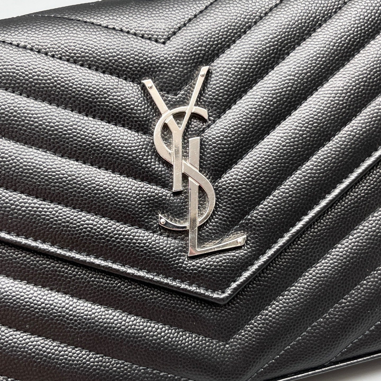 Saint Laurent - Envelope WOC - Grain de poudre embossed leather - Black with Silver-Tone Hardware - (small)