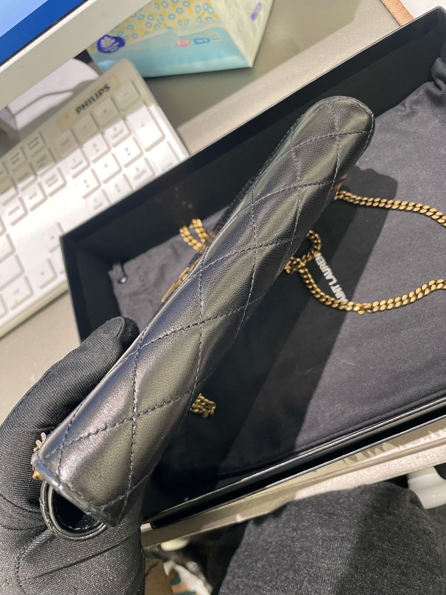 Saint Laurent - Gaby Phone Holder / Wallet on Chain - Lambskin leather - Black - (mini)